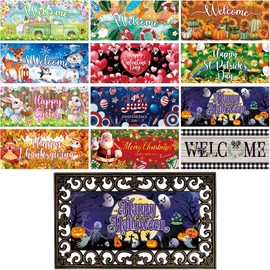 Tangren 12Pcs Doormat Inserts Seasonal Entrance Doormats Interchangeable Welcome Doormats Welcome Mat Outdoor for Fall Christmas Front Door Outdoor Indoor 22in x 10in All Season and Holiday Vivid