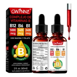 Gwynne Vitamina B12,b6 Y B1 Gotas Líquidas, Complejo B Sublingual,contiene Nicotinamida Y Ácido Fólico,apoya La Salud Del Cerebro, El Corazón Y La Pie