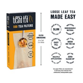 Tiesta Tea - Loose Leaf Tea Filters, 100 Count, Disposable Tea Infuser, 100% Natural Unbleached Paper, Steeps Hot Tea, Iced Tea & Coffee, Eco-Friendly, Single Serve Filter for one Cup (Pack of 6)