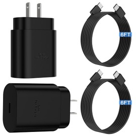 Super Fast Charger USB C，2-Pack 25W Type C Charger Fast Charging with 6Ft Cable Compatible with Galaxy S23 Ultra/S23+/S22/S21/S20/Phone 15/15 Plus/15 Pro Max