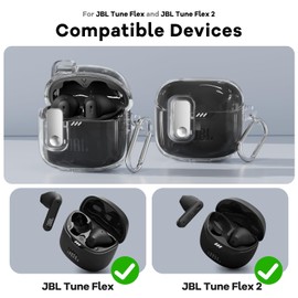 Polislime with Lock Case Compatible with JBL Tune Flex Earbuds,with Cleaner Kit,TPU Clear JBL Tune Flex Case for Men Women with Keychain(Clear)