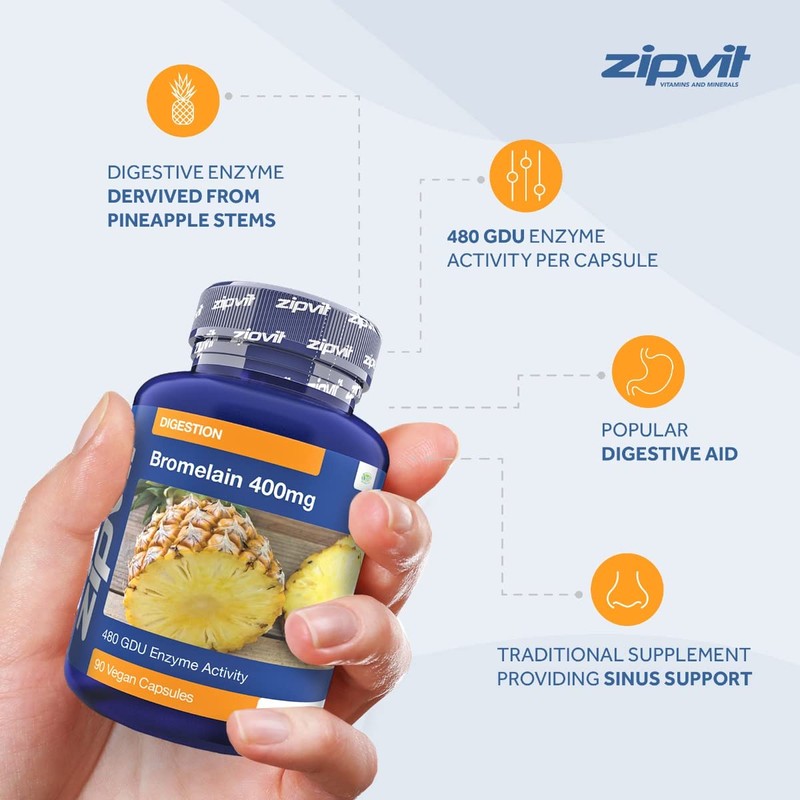 Bromelain 400mg, 90 Vegan Capsules. 6 Weeks Supply. 480 GDU