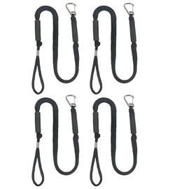 Boat Bungee Dock Lines with Clip 4 Pack Marine Rope Pontoon Boating Kayak Accessories, Black