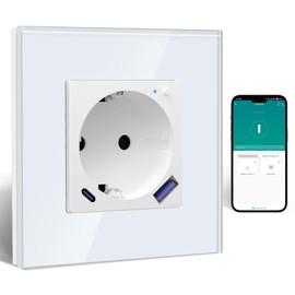 BSEED ZigBee Socket with USB C 20 W Quick Charger with Consumption Measurement, WLAN Socket Flush-Mounted for Alexa/Google Home, Smart Socket with Current Measurement 16 A, 1 Compartment White