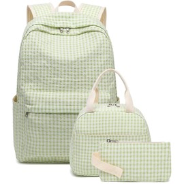 BTOOP - Mochila escolar para niñas, diseño de galaxia, para portátil, con aislamiento, para el almuerzo, para adolescentes y niños, Verde Blanco a cuadros, 17 pulgadas, Moderno