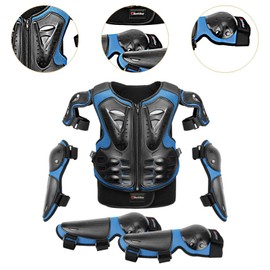 Ronyme Kids Motorcycle Guard Suit with Elbow Knee Pads Dirt Bike Gear Riding Protection Set for Outdoor Sports Skiing Motorbike, Blue