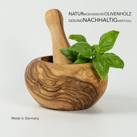 Luca Olio Mortar and pestle made of high-quality olive wood / mortar and pestle made in Germany / spice mortar for pepper, salt, herbs (diameter: 12 cm)