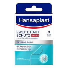 Hansaplast Second Skin Protection Large for Larger Everyday Wounds Ultra Thin and Flexible 100% Waterproof Pack of 3 Plasters