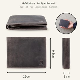 LEDEROW Men's Leather Wallet - Landscape Format Wallet with Gift Box - Men's Wallet RFID Protection with Coin Compartment - Wallet Man Large, hunter grey, rfid wallet