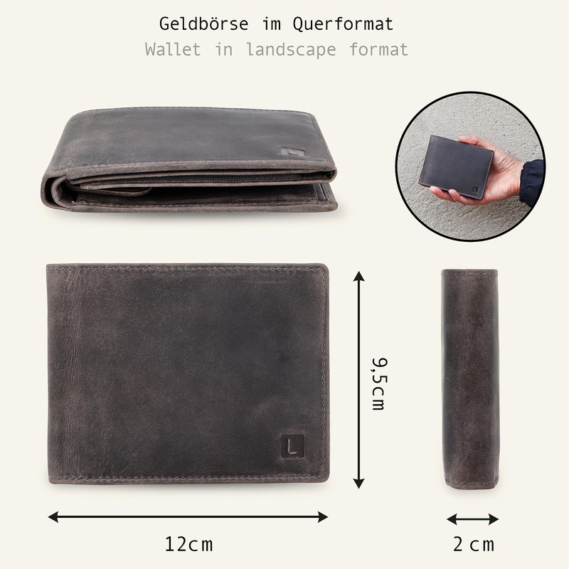 LEDEROW Men's Leather Wallet - Landscape Format Wallet with Gift