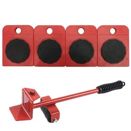 WeFoonLo 1 Set Furniture Lifter Durable Heavy Appliance Furniture Lifting and Moving Tool Set for Heavy Furniture & Appliance Lifting, 1 Lifting Rod and 4 Furniture Moving Rollers (Red)