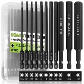 TLEEP 4" Allen Wrench Drill Bit Set 1.5mm-12mm, 1/4" Hex Shank Long Metric Hex Key Set with Case for IKEA Type Furniture, S2 Steel Black Drill Bits Tools for Narrow Spaces, 11 Pieces Full Sizes