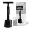 Matte Black Double Edge Safety Razor with Stand, Single Blade