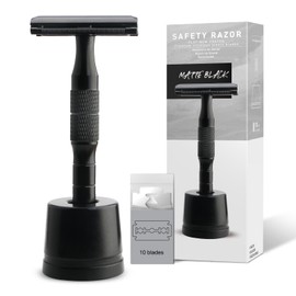 Matte Black Double Edge Safety Razor with Stand, Single Blade Razors for Men and Women, with 10 Safety Razor Blades, Smooth and Close Shave