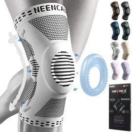 NEENCA 膝サポーター 膝安定 ランニング/バドミントン/マラソン/バレーボール/登山 スポーツ全般 通気性 日常生活 左右兼用 サイドバネ 1枚 (L, グレー)