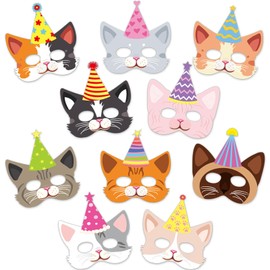 Epunk 10 Pcs Kids Face Masks Birthday Party Decorations Paper Cat Animal Masks for Kids Dress Up Party Supplies for Boys and Girls