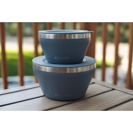 RIGWA FRESH BOWL SET - SLATE - Ceramic Coated Stainless Steel Insulated Bowl Set - 40 oz and 20 oz Vacuum Sealed Food Bowls with Lids - Complementary Bamboo Utensil Set - Non-Toxic & BPA Free