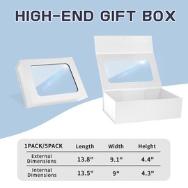 White Large Gift Box with Window, 13.5"x9"x4.3" Bridesmaid Box for Gift Giving,Birthday Gift Box with Magnetic,Closure Lid Gift Box for Presents,Cute Box,Luxury for Gift Packaging,Gift Box for Wrapping Gifts