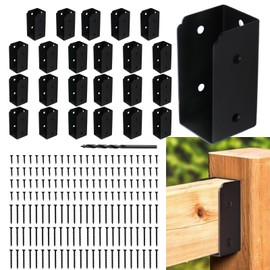 CNQLIS 24Pcs Deck Railing Bracket Connectors for 2" x 4" Railing Wood Posts with Mounting Hardware and Drill Bit （Black）