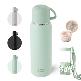 BOTTLE BOTTLE Water Bottle, 33.8 fl oz (1,000 ml), Cup Type, 2-Way Bottle, Vacuum Insulated, Stainless Steel Bottle, Hot and Cold Insulated, 2-Way Direct Drinking, Cup Drink, Cover Included, Green