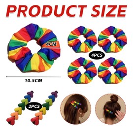 4 Rainbow Hair Ties, 2 Rainbow Heart Hair Clips, Girls Hair Ties, Rainbow Hair Ties, Girls Ponytail Hair Ties, Decorative Hair Ties
