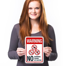 Sigo Signs, Warning No Swimming Fishing Ice Skating Sign, 10x7 Inches, 55 mil Thick HDPS (high Density polystyrene), Made in USA