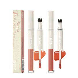 Natural Dewy Cream Blush,Liquid Face Blush Freckle Pen, with Light Brown Faux Freckle Stamp Pen,2 in 1 makeup for natural sun kissed dewy cheeks, waterproof fake freckles tone marker(02#+04#)