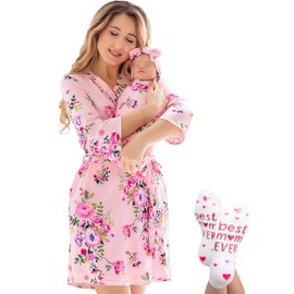 ECO BABY Mommy and Me Robe and Swaddle Set | Maternity Robe and Matching Baby Set for Girl, Boy | Hospital Labor and Delivery