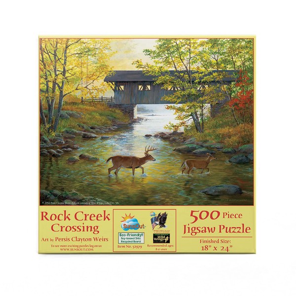 SUNSOUT INC - Rock Creek Crossing - 500 pc Jigsaw Puzzle by Artist: Persis Clayton Weirs - Finished Size 18" x 24" - MPN# 51979