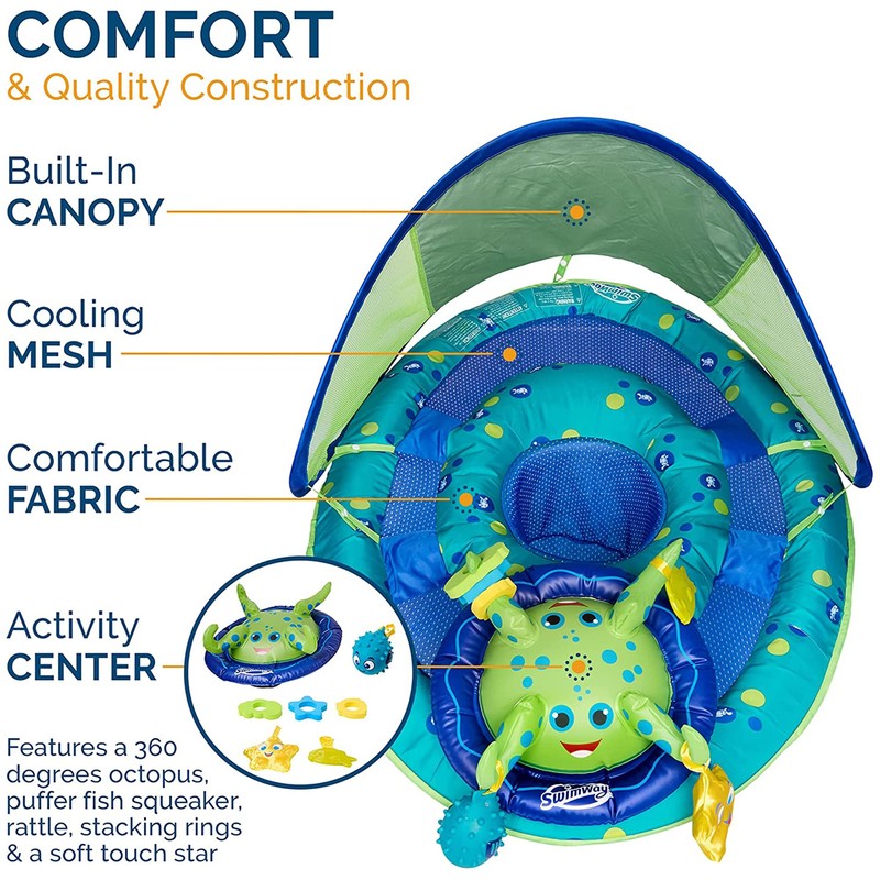 SwimWays Inflatable Baby Spring Pool Float Activity Center with Canopy,