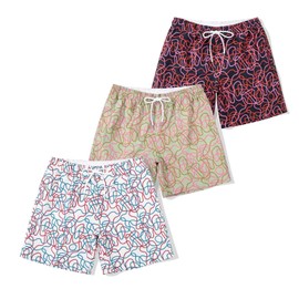 SUNDAY ROSE 3 Pack Mens Swim Trunks with Mesh Lining Quick Dry Swim Shorts Bathing Suit for Men Navy Blue/Green/Beige Threadlet Size M