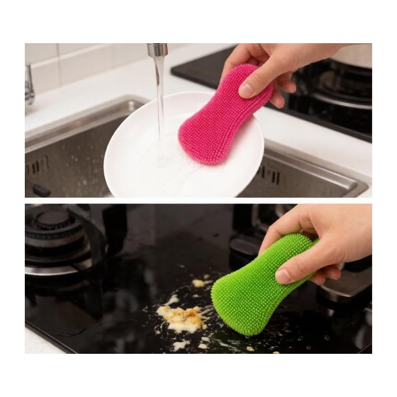 2PCS Silicone Dish Scrubber,Multi-Purpose&Efficient Kitchen Gadgets | for Kitchen Dish