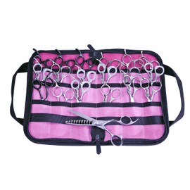 Waxed Canvas Hair Scissors Case 18 Slots Hairstylists Gift Salon Barber Scissors Holder Hairdresser Tool Organizer (Red)