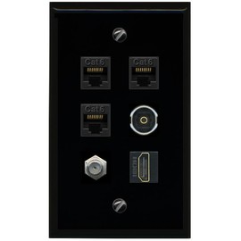RiteAV 3 CAT6 Coax HDMI TOSLINK Flat/Solid Wall Plate [Black]