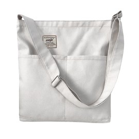 VEAGIA Canvas Tote Bag Shoulder Tote A4 Large Canvas Shoulder Bag Solid Travel Canvas Unisex, white