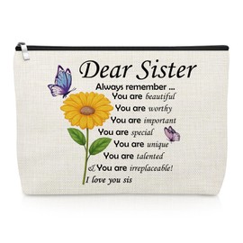 Inspirational Gifts for Sister Best Sister Ever Makeup Bag Encouragement Gifts for Women Best Friend Cosmetic Bag Birthday Graduation Christmas Wedding Present Motivational Friendship Travel Pouch
