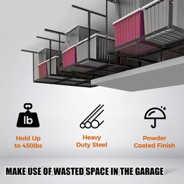 Kojem 3x6 Overhead Garage Storage Rack Adjustable Ceiling Garage Organization Shelf Ceiling Mounted Storage Racks Steel Black