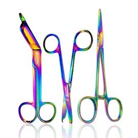 CynaMed Hemostat and Scissors Set (3-Piece) – Suture Removal Scissors, Lister Bandage Scissors, and Hemostatic Forceps (Green Flower)