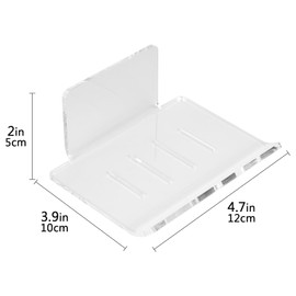 Self Adhesive Soap Dish Wall Mounted, 4 Slot Acrylic Soap Saver, Sponge Soap Holder for Shower Wall, Bathroom, Kitchen (Clear)