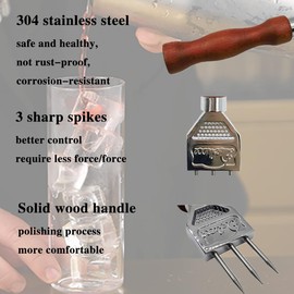 2Pcs Ice Pick, Stainless Steel Ice Crusher for Breaking Ice, Ice Breaker Tool Wooden Handle Metal Cove for Bars and Restaurants(7.08inch*1.45inch)