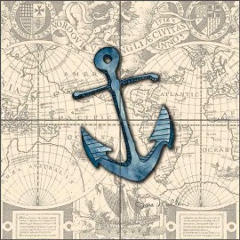 Artwork on Tile Nautical Tile Backsplash Sara Mullen Anchor Art Ceramic Mural SM030 - 18" x 18" on 6" tiles