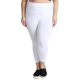 NIKIBIKI Women Seamless Basic Capri Legging Tights, Made in U.S.A, Plus Size (White)