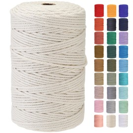 GOHOF Macrame Cord 3mm x 210m Premium Cotton Macrame Rope, 4 Strand Twisted Soft Cotton Cord, One of The Most Perfect Materials for Macrame Art, Cotton String Without Chemicals (Beige)
