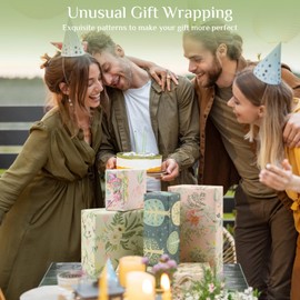 TIECHI Wrapping Paper, Flower Birthday Wrapping Paper Sheets for Women Girl Her with Tape, Green Pink Gift Wrapping Paper Perfect for Mother Day, Valentine Day, Wedding, Easter, Anniversary (70x50cm)