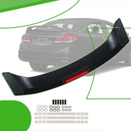 munirater Rear Trunk Spoiler Wing Lip SI Style Black with Brake Light Replacement for Civic 4 Door 2012-2015