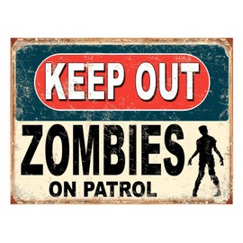 Shawprint Keep Out Zombies On Patrol Funny Metal Signs Father's Day Home Pub Indoor & Outdoor Garden Bar Garage Vintage Wall Plaque Man Cave Gift Retro (A4)