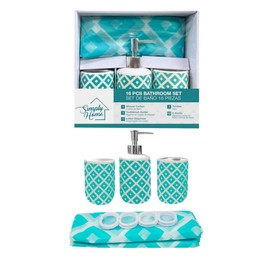 RED VELVET Set de Baño Completo de Lujo Bath House Resort  SPA Collection de 16 Piezas - Cortina, Dispensador, Vaso, Soporte y Ganchos