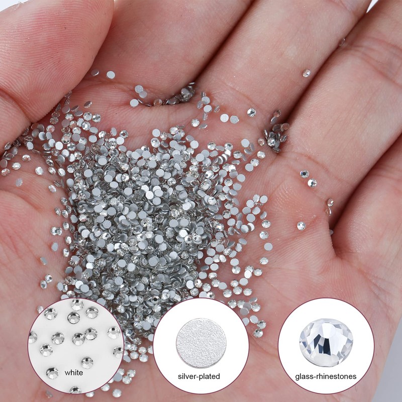 1440Pcs White Crystal Rhinestones,Glass Flatback Gems Small for Nail Face
