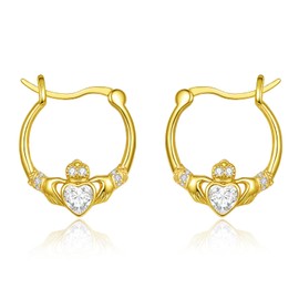 Dreamboat Sterling Silver Claddagh Earrings for Women Gold Celtic Knot Irish Clover Earrings Dangle Earrings Hook White April Birthstone Irish Jewelry for Mom, Large, Sterling Silver, Cubic Zirconia