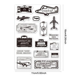 PH PandaHall Baggage Clear Stamps, Travel Transparent Stamp Decorative Clear Stamps Airplane Craft Stamp Luggage Rubber Stamp for Card Making DIY Scrapbooking Stamp Album Crafting Journal Decoration